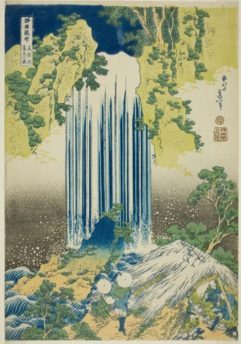 Yoro Falls in Mino Province (Mino no Yoro no taki), from the series "A Tour of Waterfalls in Various Provinces (Shokoku taki meguri)" by Katsushika Hokusai (葛飾 北斎), print, 1828-1838