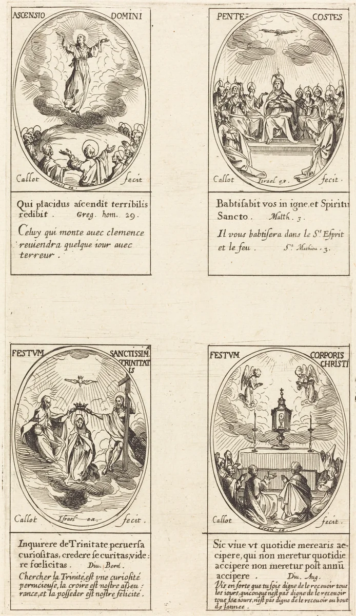 Ascension; Pentacost; Trinity; Corpus Christi by Jacques Callot, print, 1627-1637