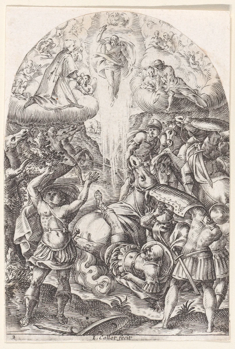 The Conversion of St. Paul, plate 2 from "Les Tableaux de Rome, Les Eglises Jubilaires" (The Paintings of Rome, The Churches Jubilee) by Jacques Callot, print, 1607-1611
