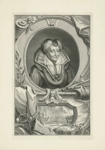 Portret van Louise de Coligny by Jacob Houbraken, print, 1753-1755