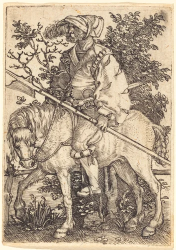 Halberdier on Horseback by Barthel Beham, print, 1520-1530