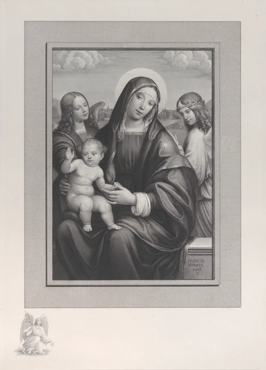 Madonna and Child with angels by Antonio Dalco, print, 1822-1888