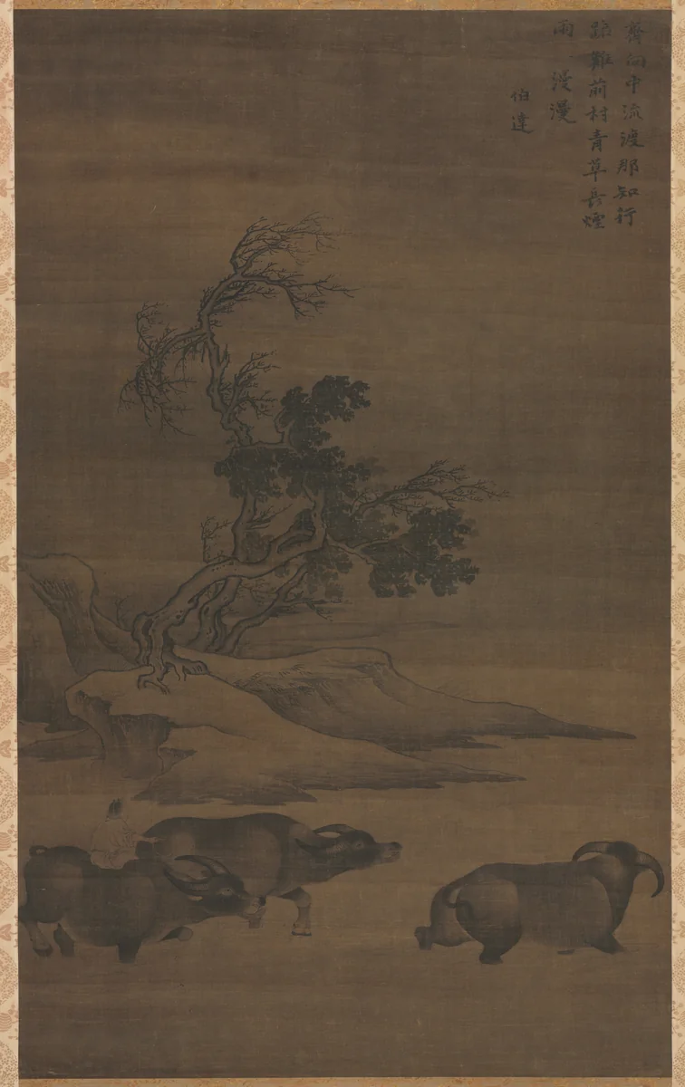 Herdboys and Buffalo in Landscape by Guo Min, painting, 1250-1285