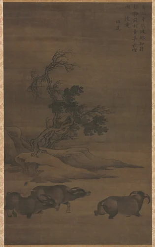 Herdboys and Buffalo in Landscape by Guo Min, painting, 1250-1285