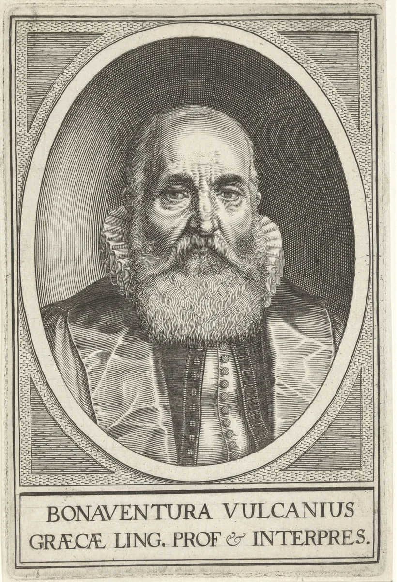 Portret van Bonaventura Vulcanius by Willem Isaacsz. van Swanenburg, print, 1609