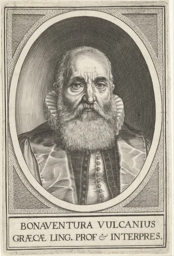 Portret van Bonaventura Vulcanius by Willem Isaacsz. van Swanenburg, print, 1609