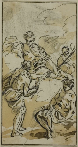 Goddess Appearing to Two Figures by Jacob Wilhelm Mechau or Johann Friedrich Mechau, drawing, 1765-1854