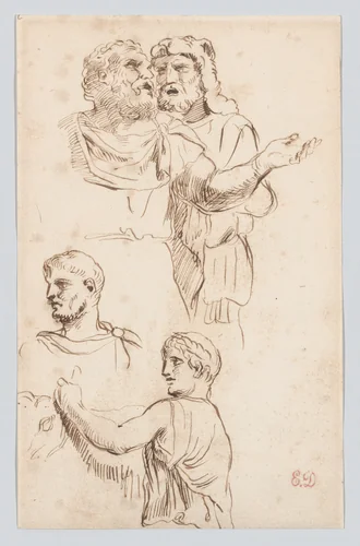 Figures from the Arch of Constantine, after Perrier by Eugène Delacroix, drawing, 1817-1827