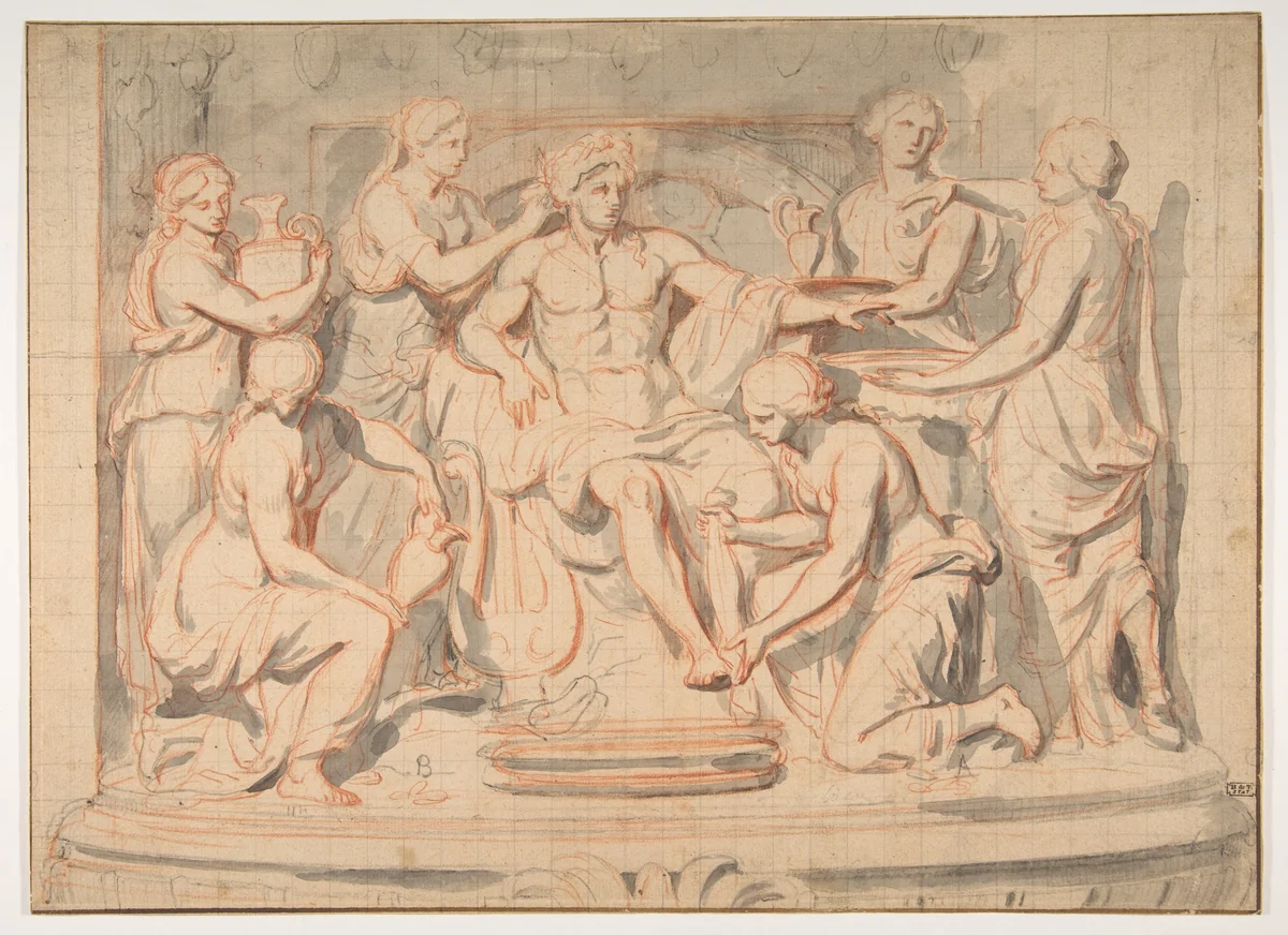 Apollo Bathing, Attended by the Nymphs of Thetis by Charles Le Brun, drawing, 1630-1690