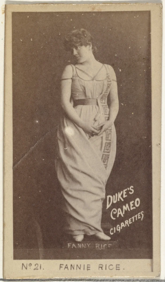 Card Number 21, Fannie Rice, from the Actors and Actresses series (N145-4) issued by Duke Sons & Co. to promote Cameo Cigarettes by W. Duke, Sons & Co., photograph, 1880-1889
