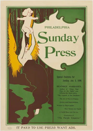Advertisement for Philadelphia Sunday Press, Jan. 5, 1896 by George Reiter Brill, print, 1891-1901