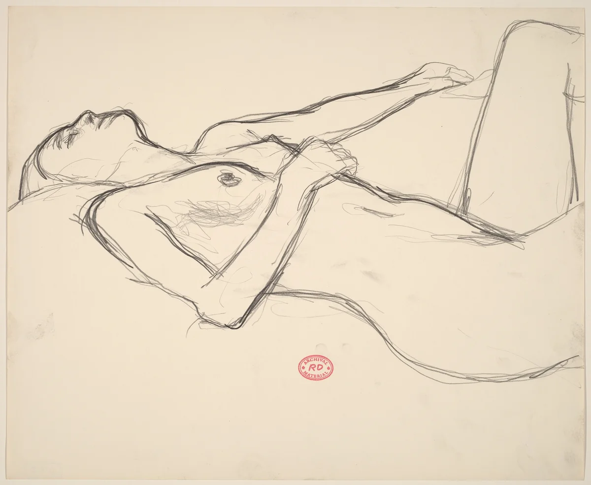 Untitled [nude reclining with her head back] by Richard Diebenkorn, drawing, 1955-1967