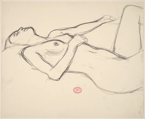 Untitled [nude reclining with her head back] by Richard Diebenkorn, drawing, 1955-1967