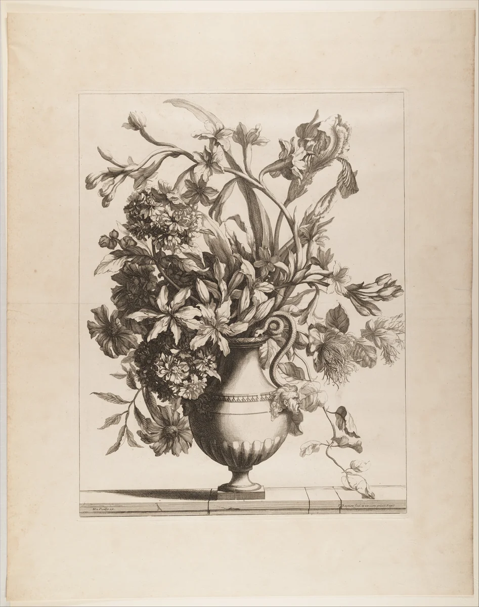 Flowers in a Vase by Jean Baptiste Monnoyer, print, 1665-1680