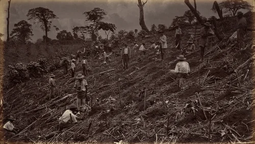 Setting out a Coffee Plantation at Antigua de Guatemala by Eadweard Muybridge, photograph, 1875