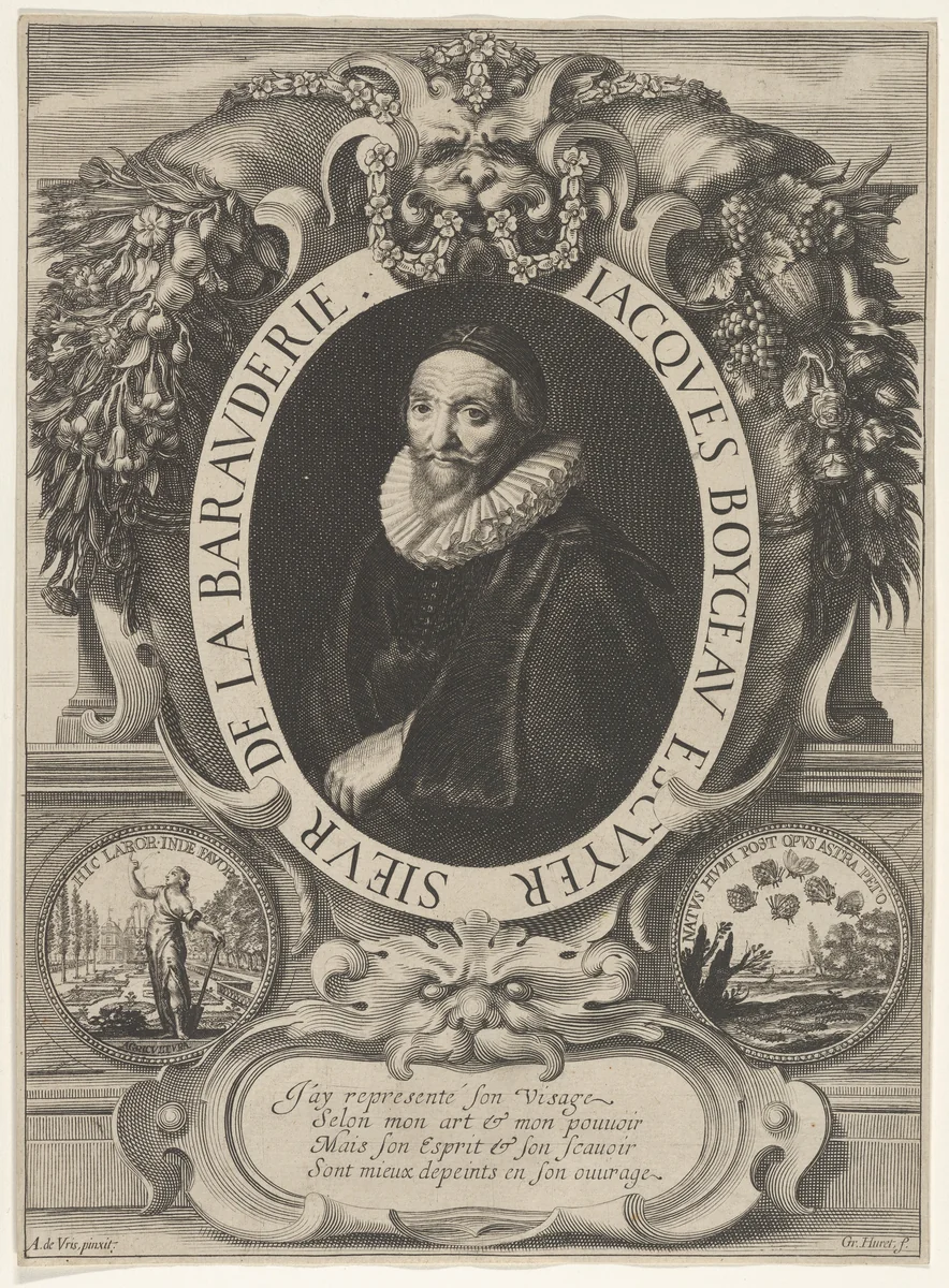 Frontispiece with a Portrait of Jacques Boyceau de la Berauderie (ca. 1560–1633) by Grégoire Huret, print, 1633-1643