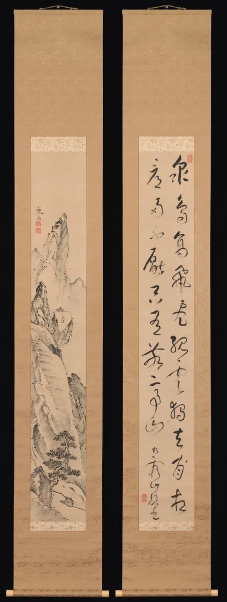 Landscape and Couplet of Chinese Verse by Ike no Taiga (池大雅), painting, 1767-1799