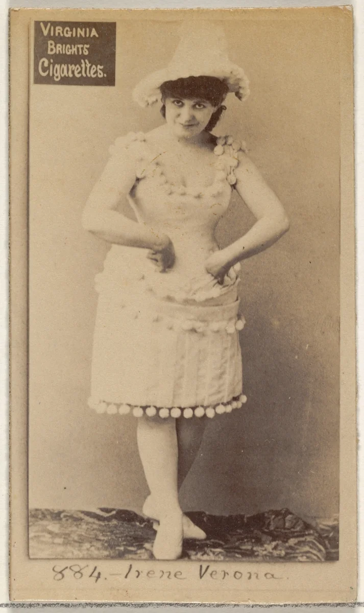 Card 884, Irene Verona, from the Actors and Actresses series (N45, Type 2) for Virginia Brights Cigarettes by Allen & Ginter, photograph, 1885-1891