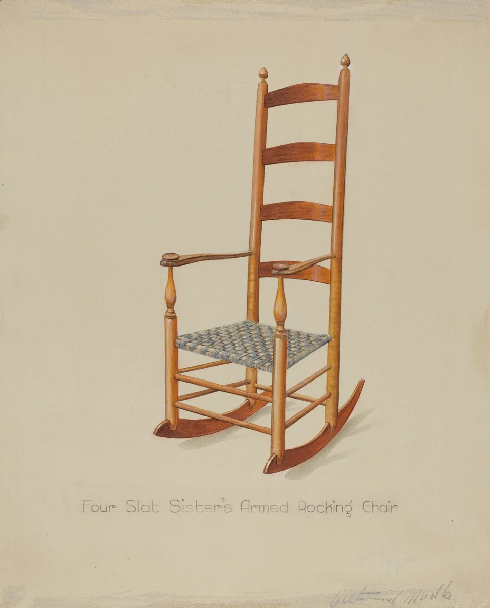 Shaker Rocking Chair by Victor F. Muollo, index of american design, 1936