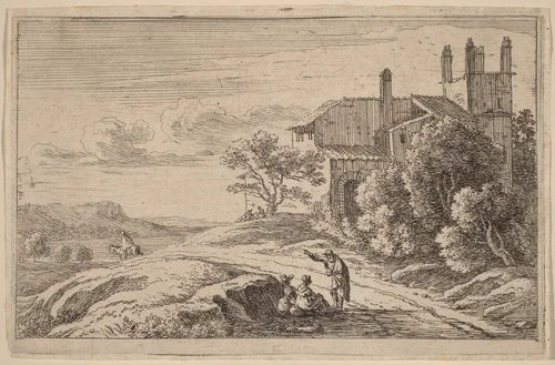 Building with a Square Tower by Herman van Swanevelt, print, 1600-1655