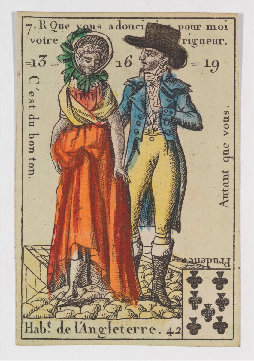Hab.t de l'Angleterre, from the playing cards (for quartets) "Costumes des Peuples Étrangers" by anonymous, print, 1700-1799
