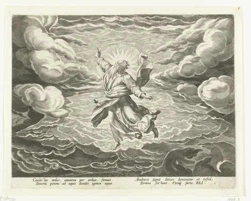 Schepping van de lucht en het water by Unknown, print, 1588-1600