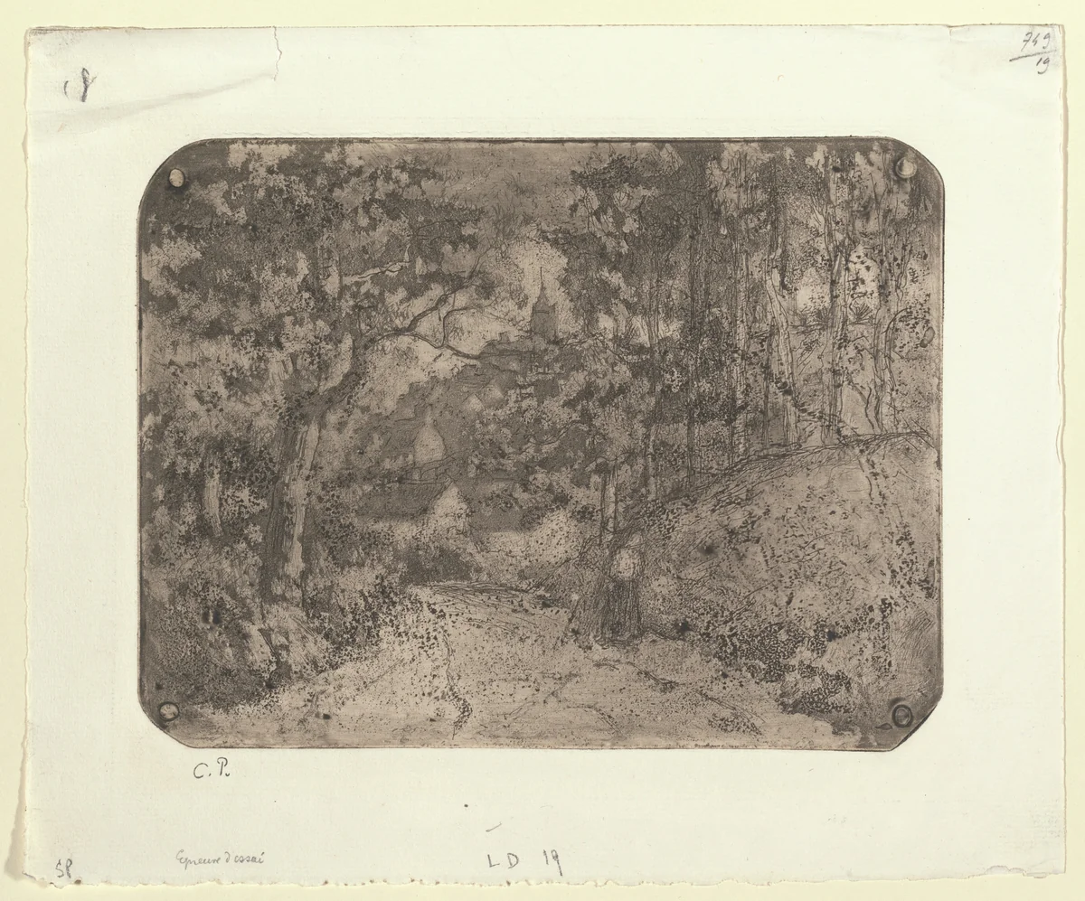 Path through the Woods at Pontoise by Camille Pissarro, print, 1879