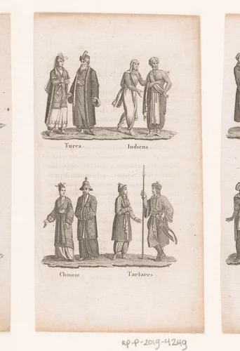 Turken, Indiërs, Chinezen en Tataren in klederdracht by anonymous, print, 1750-1800