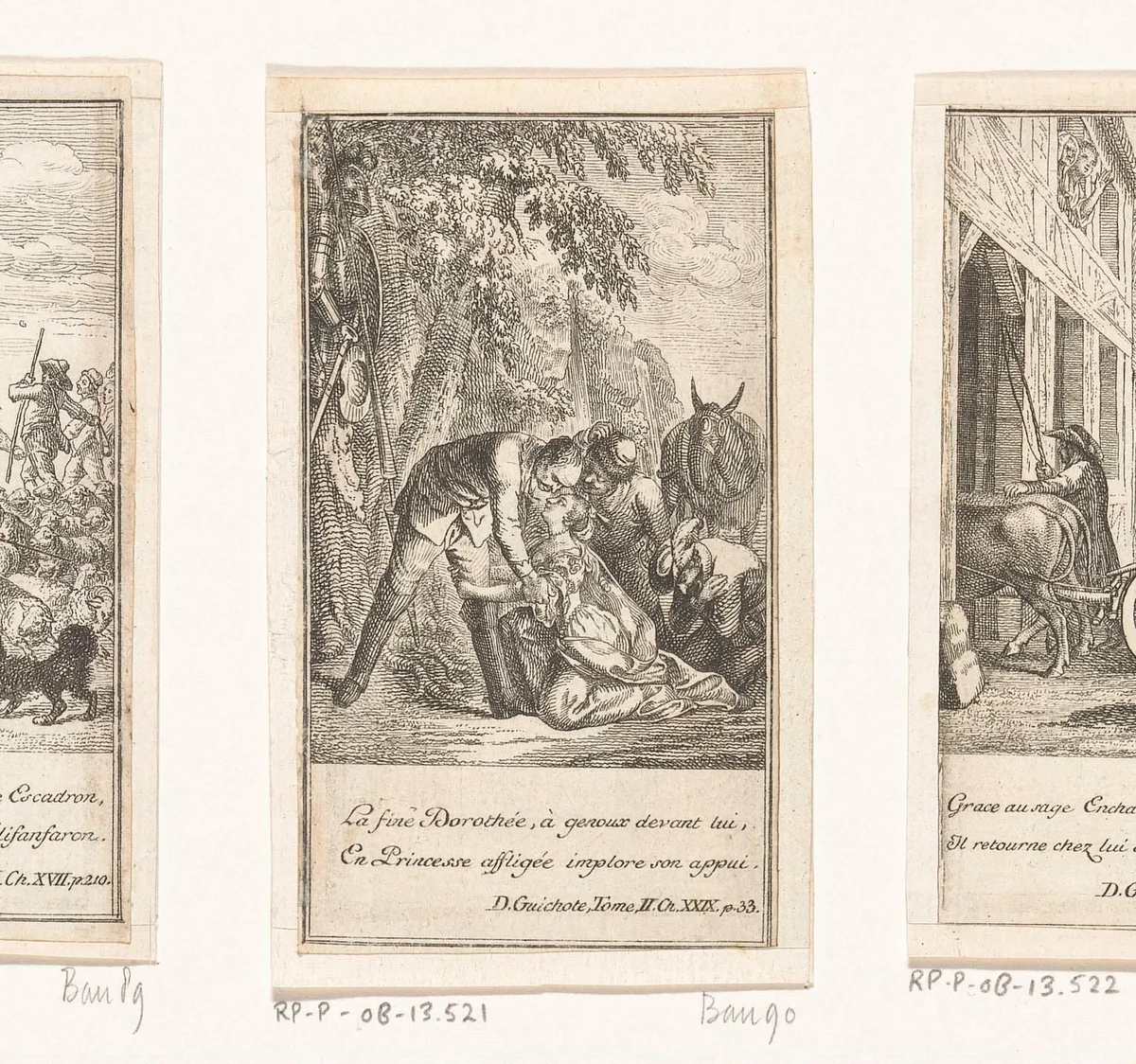 Dorothée smeekt Don Quichot om hulp by Daniel Nikolaus Chodowiecki, print, 1770