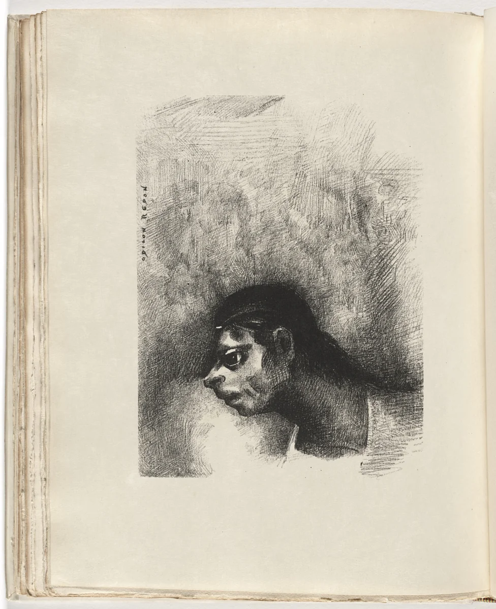 A Man of the People, a Savage, Passed beneath the Head of the Horses (Un Homme du peuple, un sauvage, a passé sous la tête des chevaux) (plate) from Le Juré by Odilon Redon, illustrated book, 1887