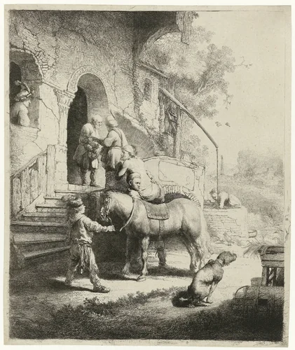 The good Samaritan by Rembrandt van Rijn, print, 1633