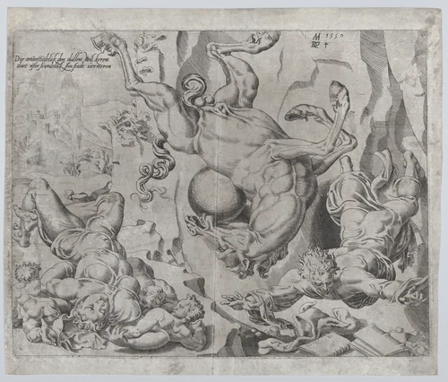 The World Perishing Together with Knowledge and Love, from The Unrestrained World, plate 4 by Dirck Volckertsz. Coornhert, print, 1550