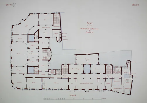 Rathskeller Neubau, Halle (Saale), Saxony-Anhalt, Germany, Second Floor Plan by Peter J. Weber, drawing, 1882-1892