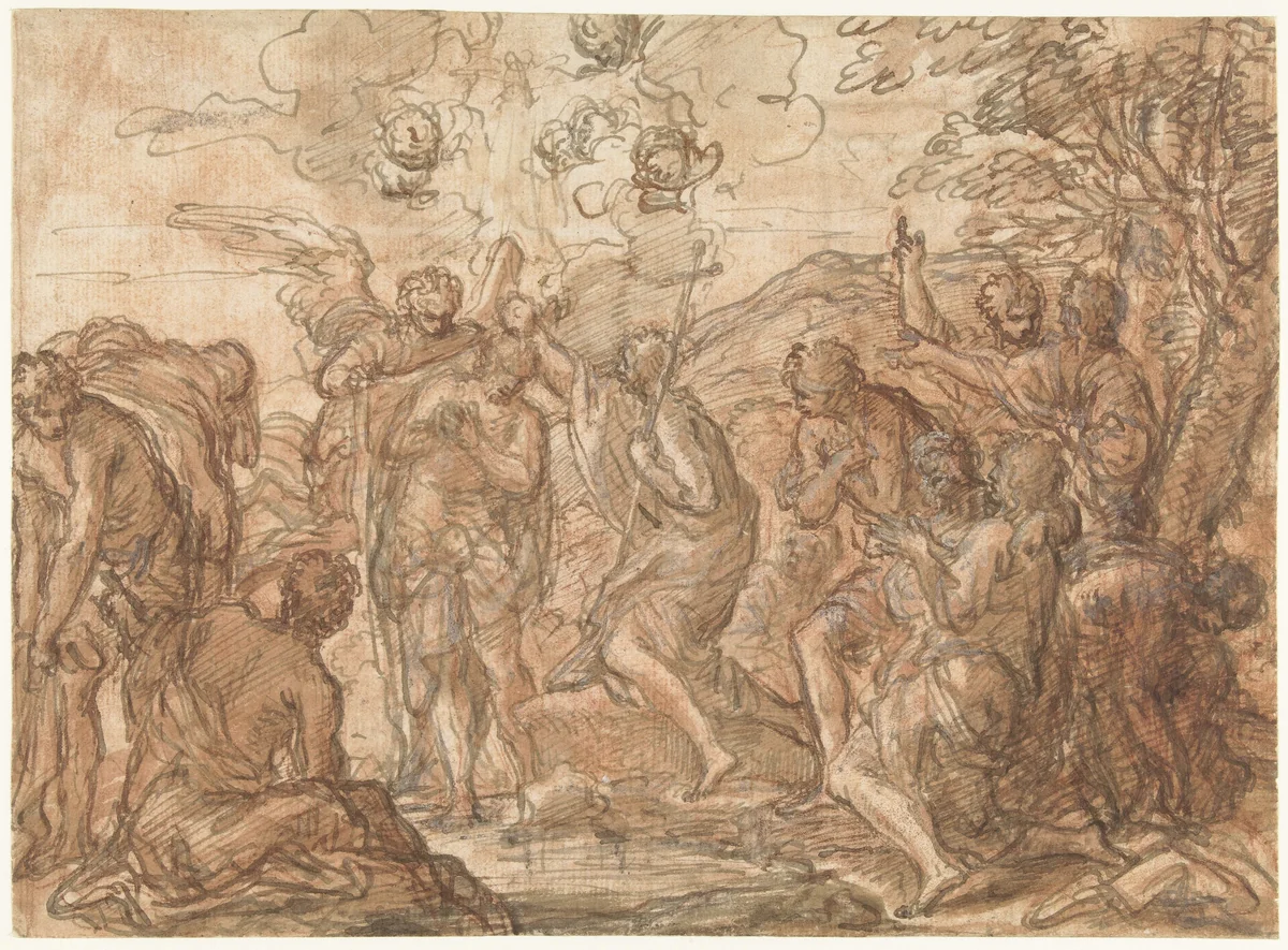 Doop van Christus, in de Jordaan by Giuseppe Passeri, drawing, 1703-1713