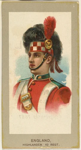 Highlander, 42nd Regiment, England, from the Military Uniforms series (T182) issued by Abdul Cigarettes by Abdul Cigarettes, print, 1881