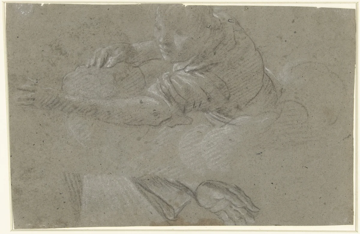 Studie voor een figuur in de wolken en een hand by anonymous, drawing, 1610-1630