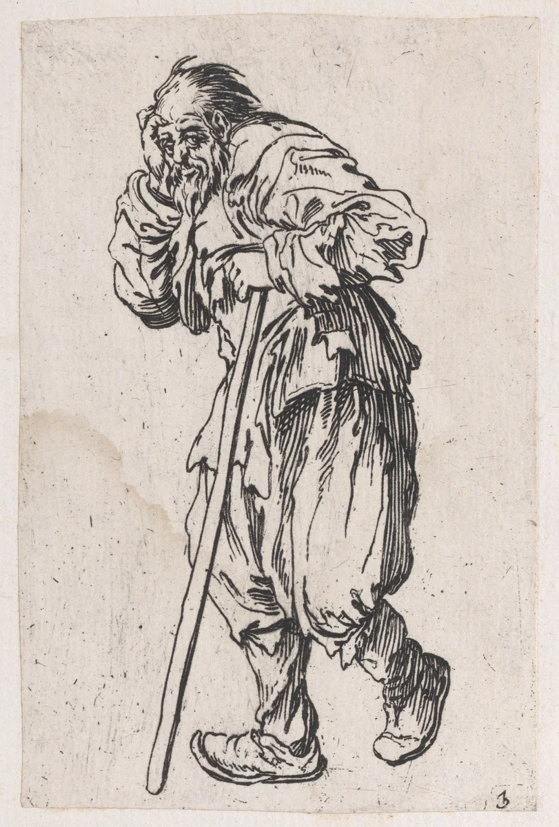 Reverse Copy of Le Gueux Appuyé sur son Baton (The Beggar Leaning on His Cane), from Les Gueux suite appelée aussi Les Mendiants, Les Baroni, ou Les Barons (The Beggars, also called the Barons) by anonymous, print, 1625-1700