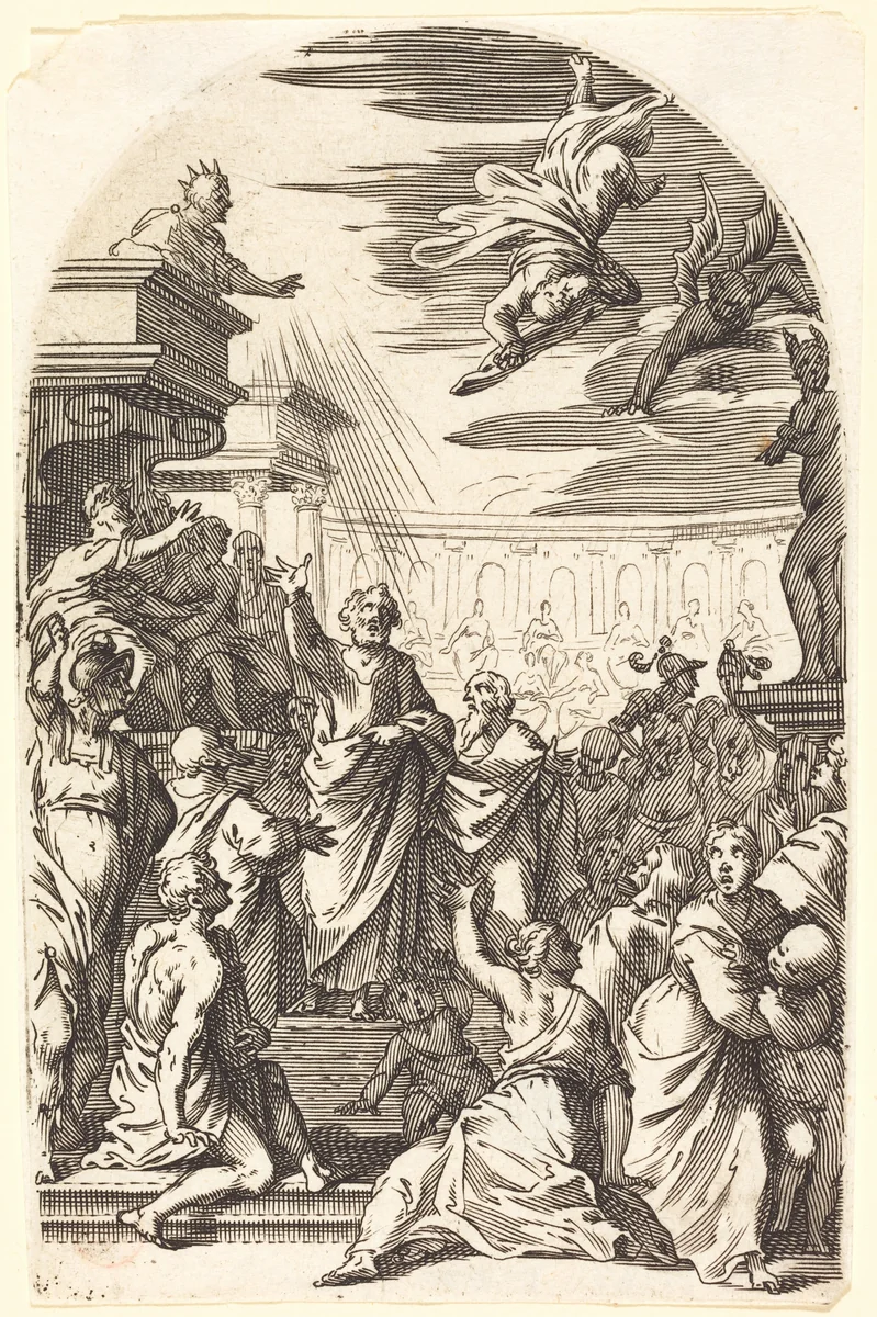Fall of Simon the Magician by Jacques Callot, print, 1608-1611