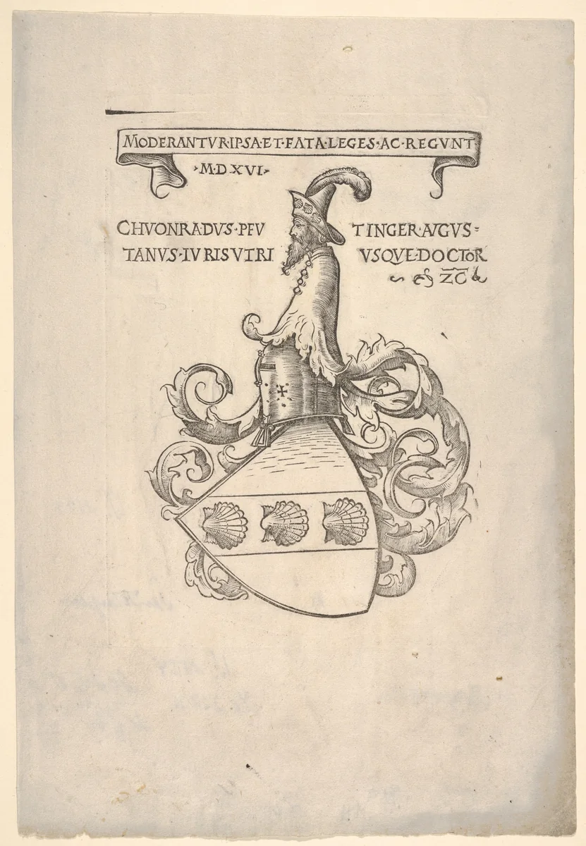 Bookplate with the coat of arms of Konrad Peutinger by Hans Burgkmair, print, 1516
