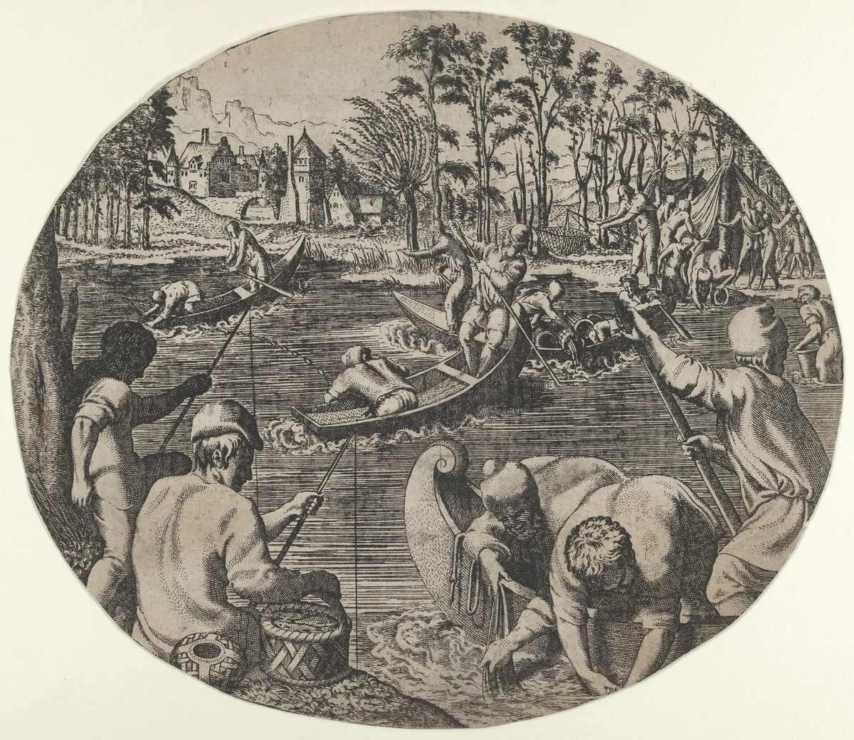 Fishing Scene by Léon Davent, print, 1547