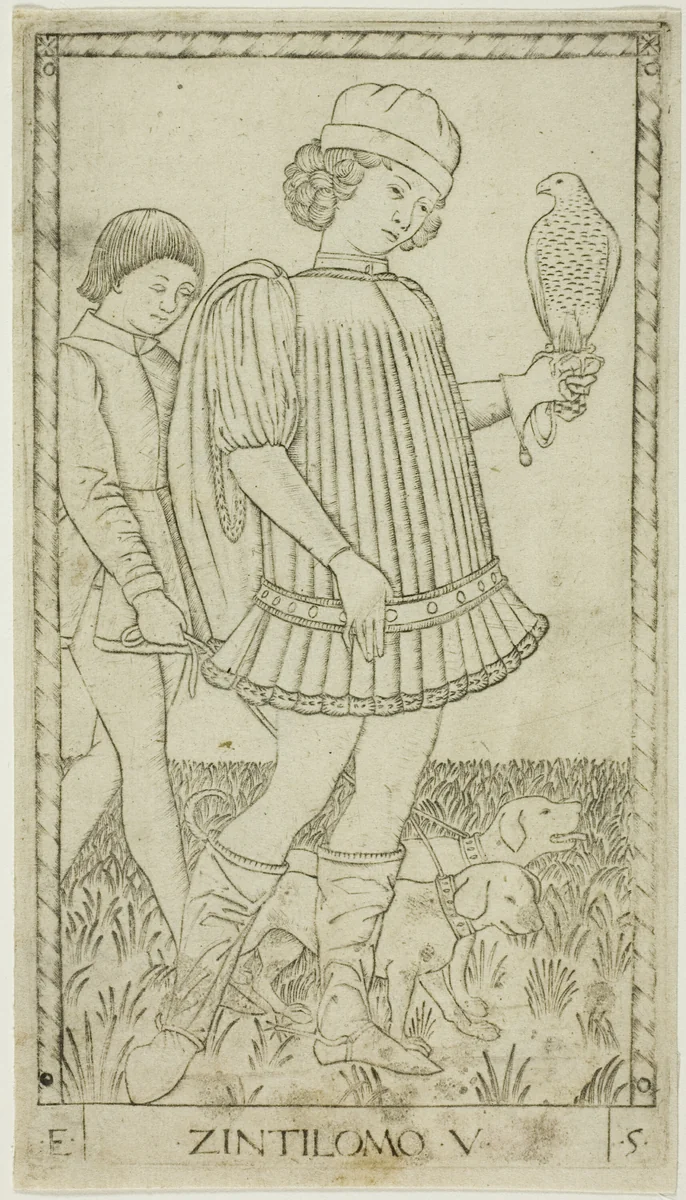 The Gentleman, plate five from The Ranks and Conditions of Men by Master of the E-Series Tarocchi, print, 1460-1470