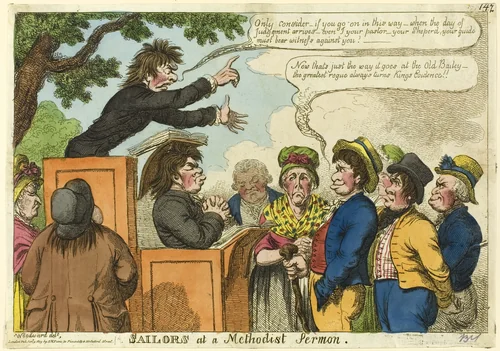 Sailors at a Methodist Sermon by George Moutard Woodward, print, 1819