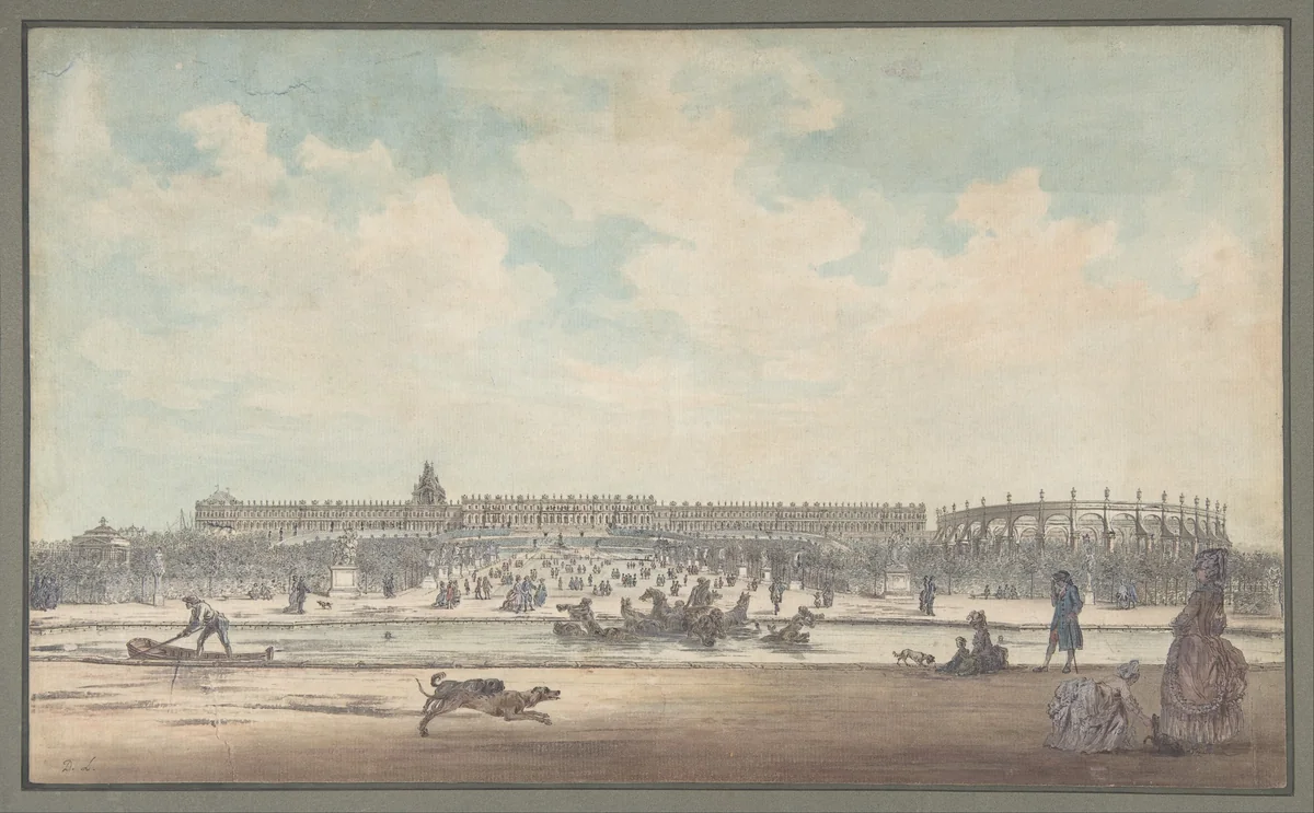The Château de Versailles Seen from the Gardens by Louis Nicolas de Lespinasse, drawing, 1779