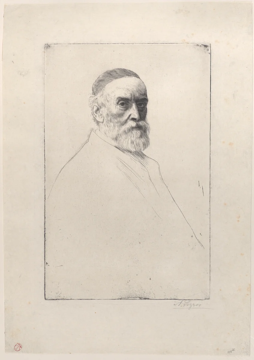 Portrait of George Frederic Watts by Alphonse Legros, print, 1879
