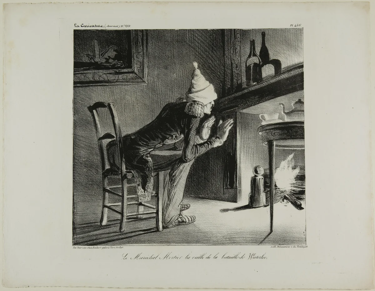 General Mortier, the evening before the battle of Waterloo, plate 456 by Honoré-Victorin Daumier, print, 1835