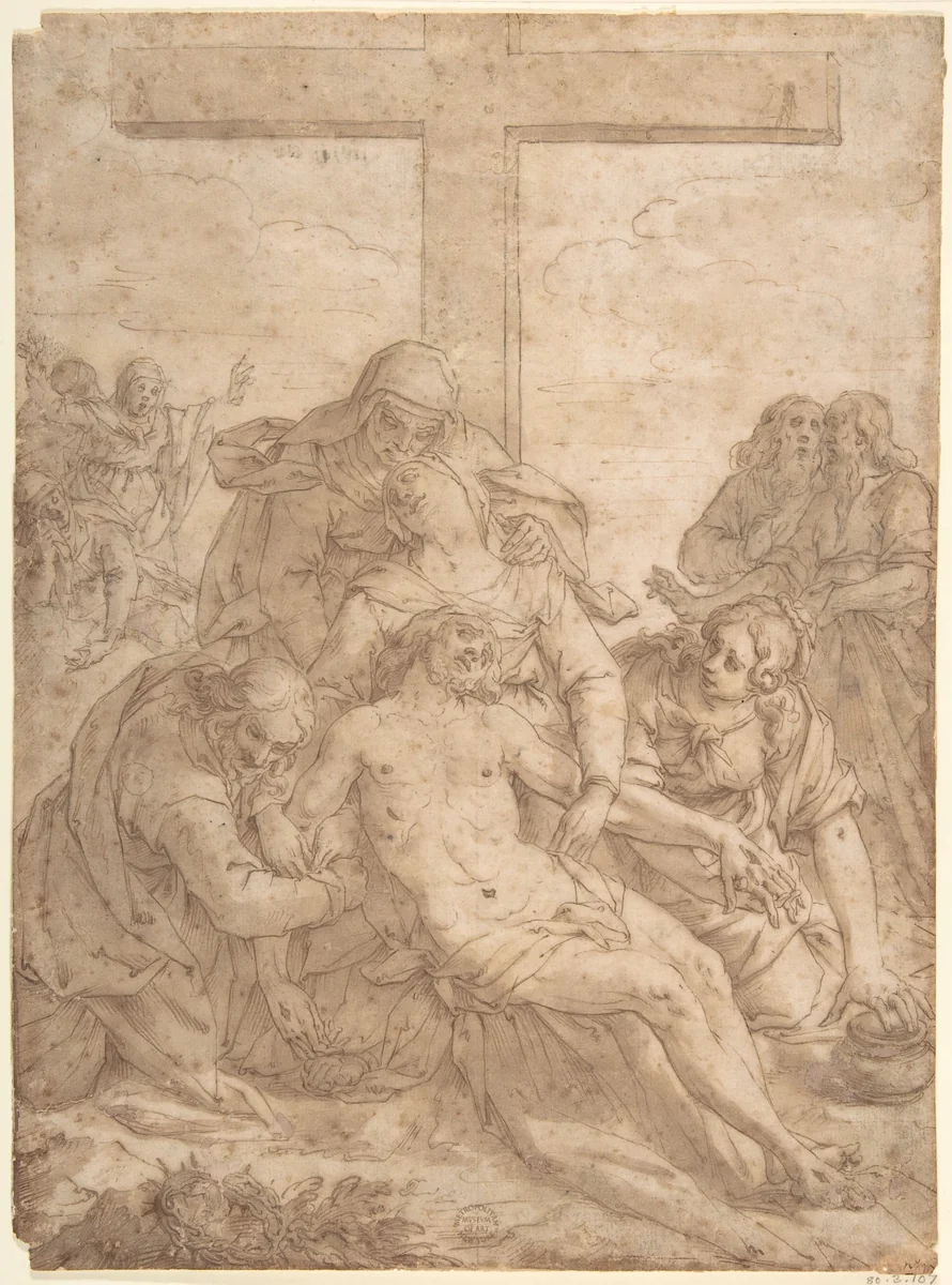 Descent from the Cross by Pasquale Ottino, drawing, 1615-1616