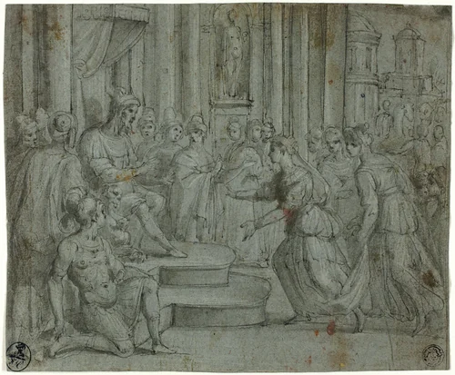 Solomon Receiving the Queen of Sheba by Cesare Rossetti, drawing, 1500-1599