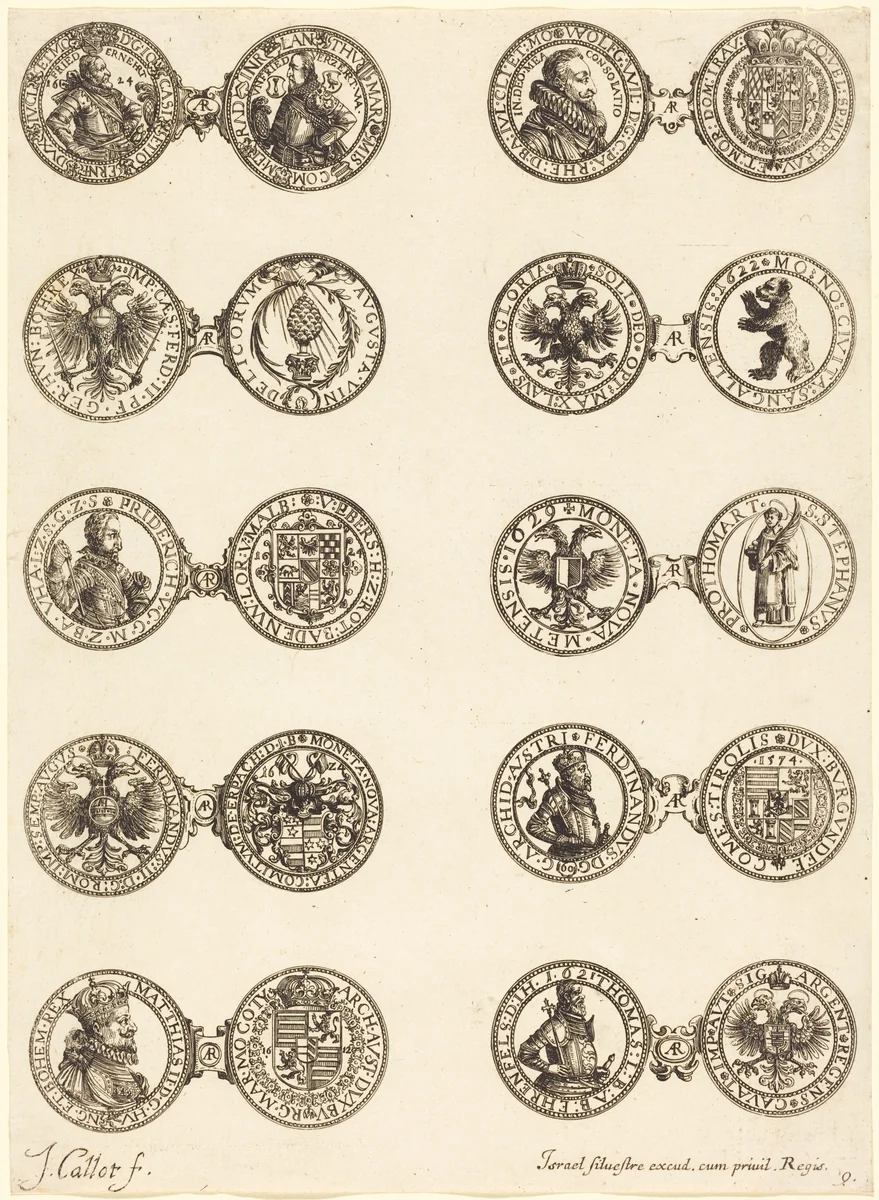 Coins [plate 9] by Jacques Callot, print, 1624-1634