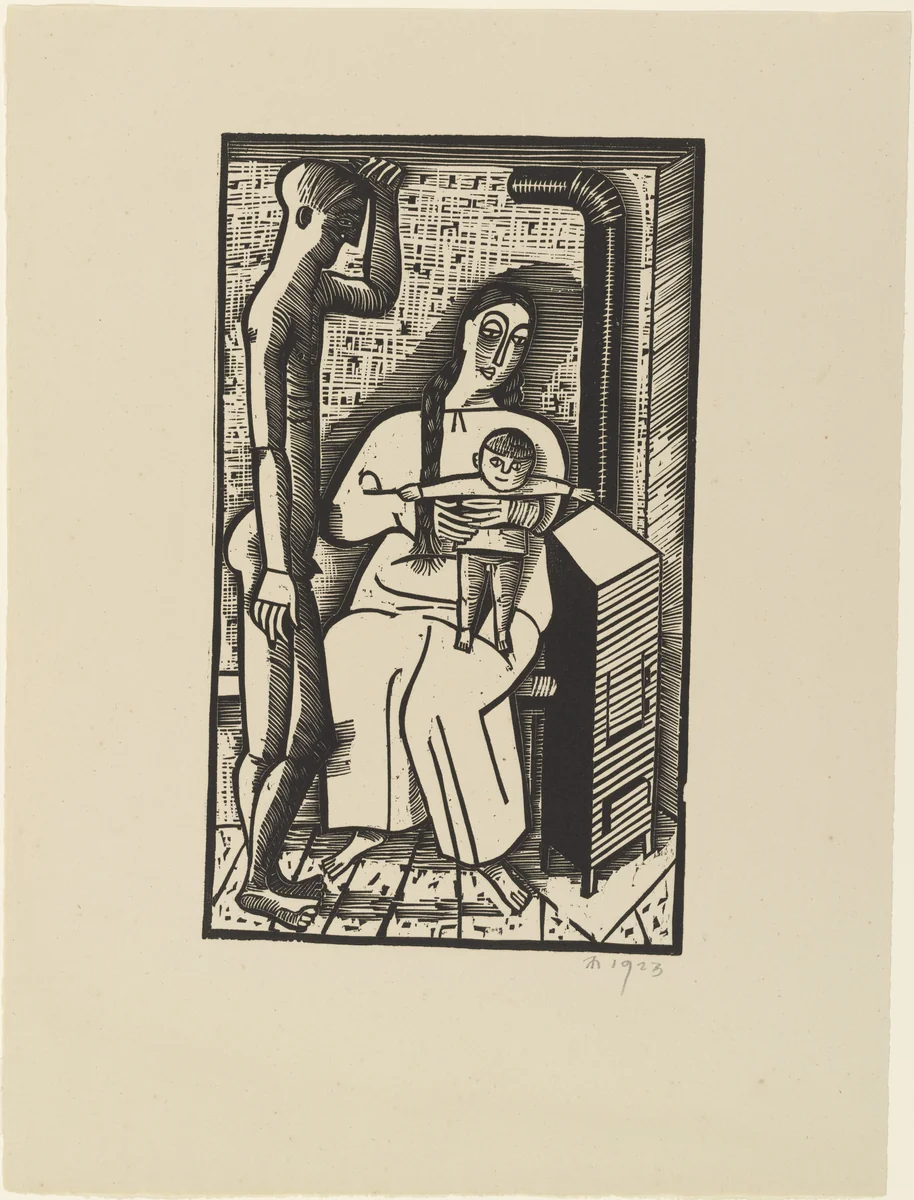 By the Stove (Am Ofen) from Masters' Portfolio of the Staatliches Bauhaus (Meistermappe des Staatlichen Bauhauses) by Gerhard Marcks, print, 1923