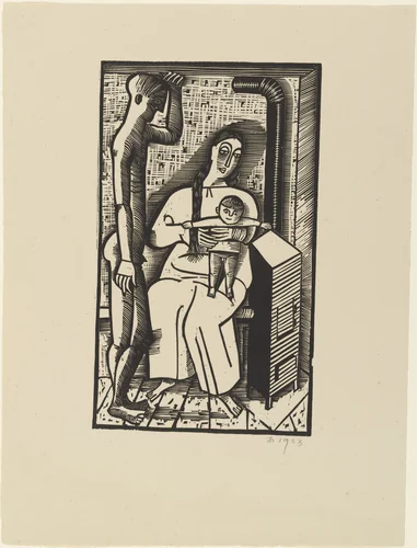 By the Stove (Am Ofen) from Masters' Portfolio of the Staatliches Bauhaus (Meistermappe des Staatlichen Bauhauses) by Gerhard Marcks, print, 1923